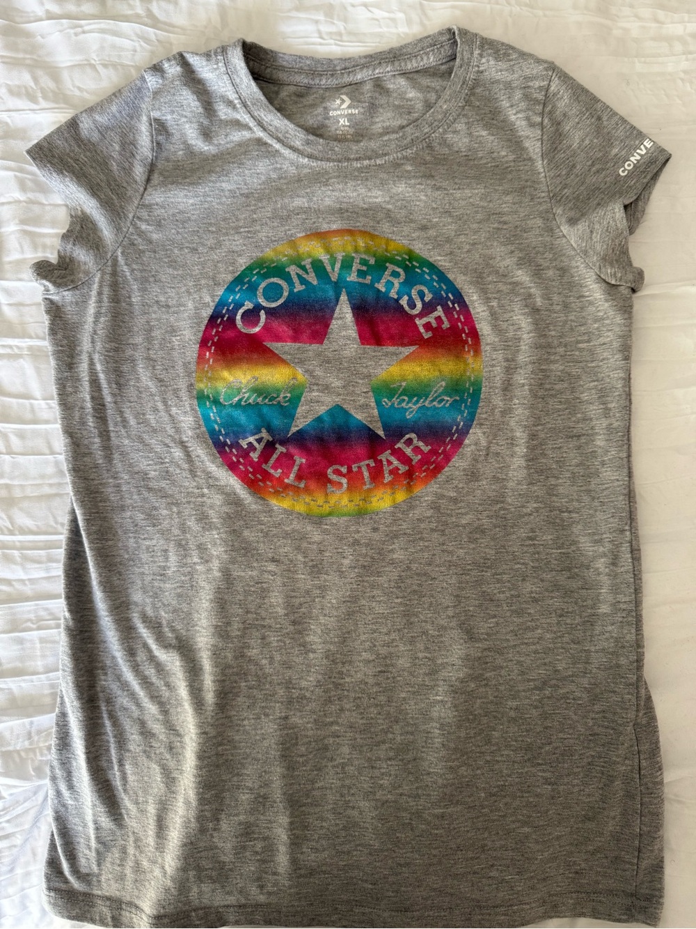 Converse Girls Gray Tee with Rainbow All Star Logo